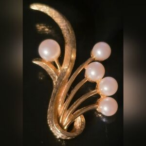 Gold Tone and Faux Pearl Brooch